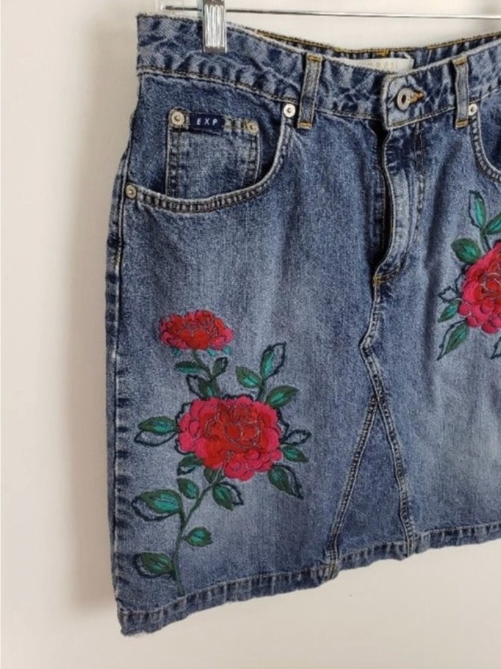 Express Bleus Embroidered Floral Denim Skirt - Size 11/12